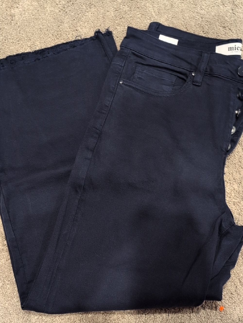 Micheal Stars Navy Wide-Leg Jeans with Frayed Hem
